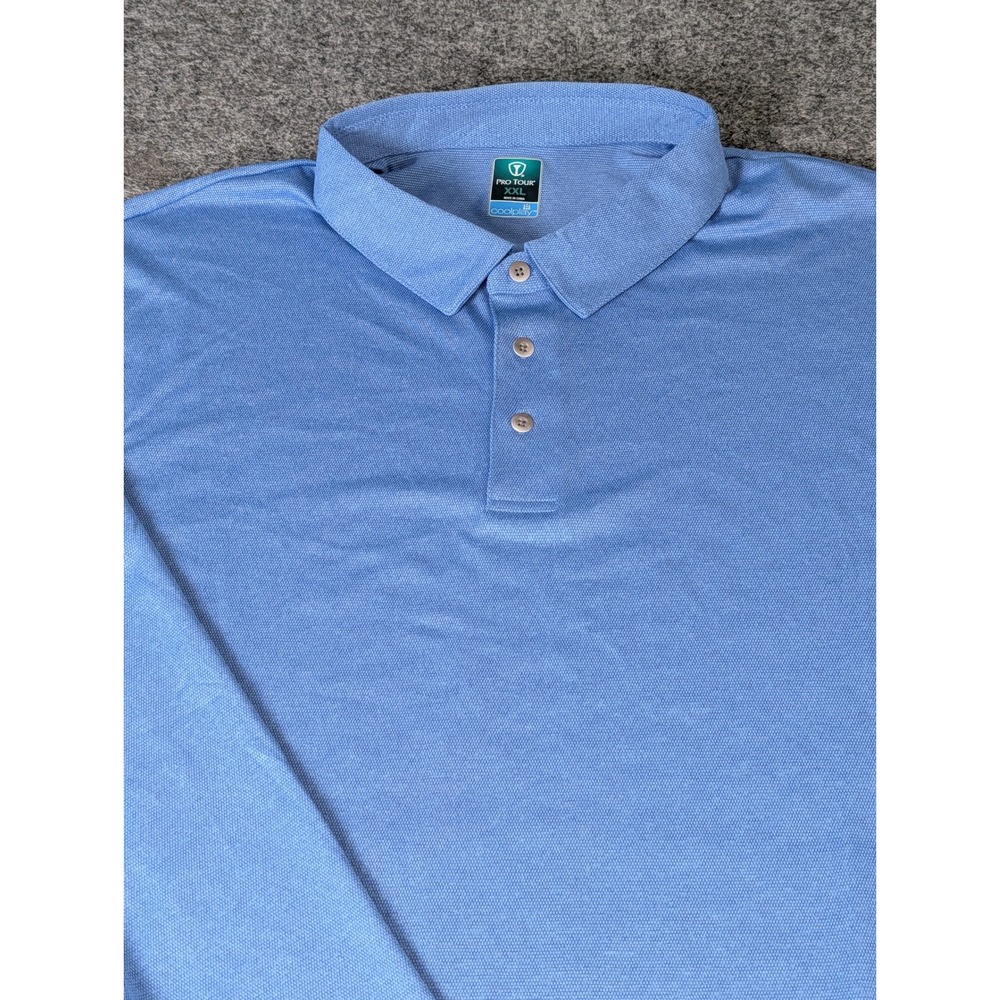 Pro Tour Coolplay Mens XXL Blue Long Sleeve Polo Shirt Golf Performance Textured - Picture 2 of 10